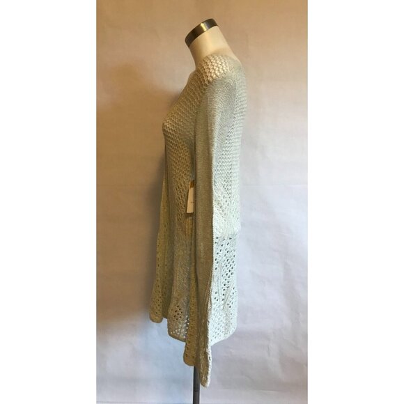Knitted & Knotted Long Light Green & White Loose Knit Cardigan, Size Small - Picture 8 of 10